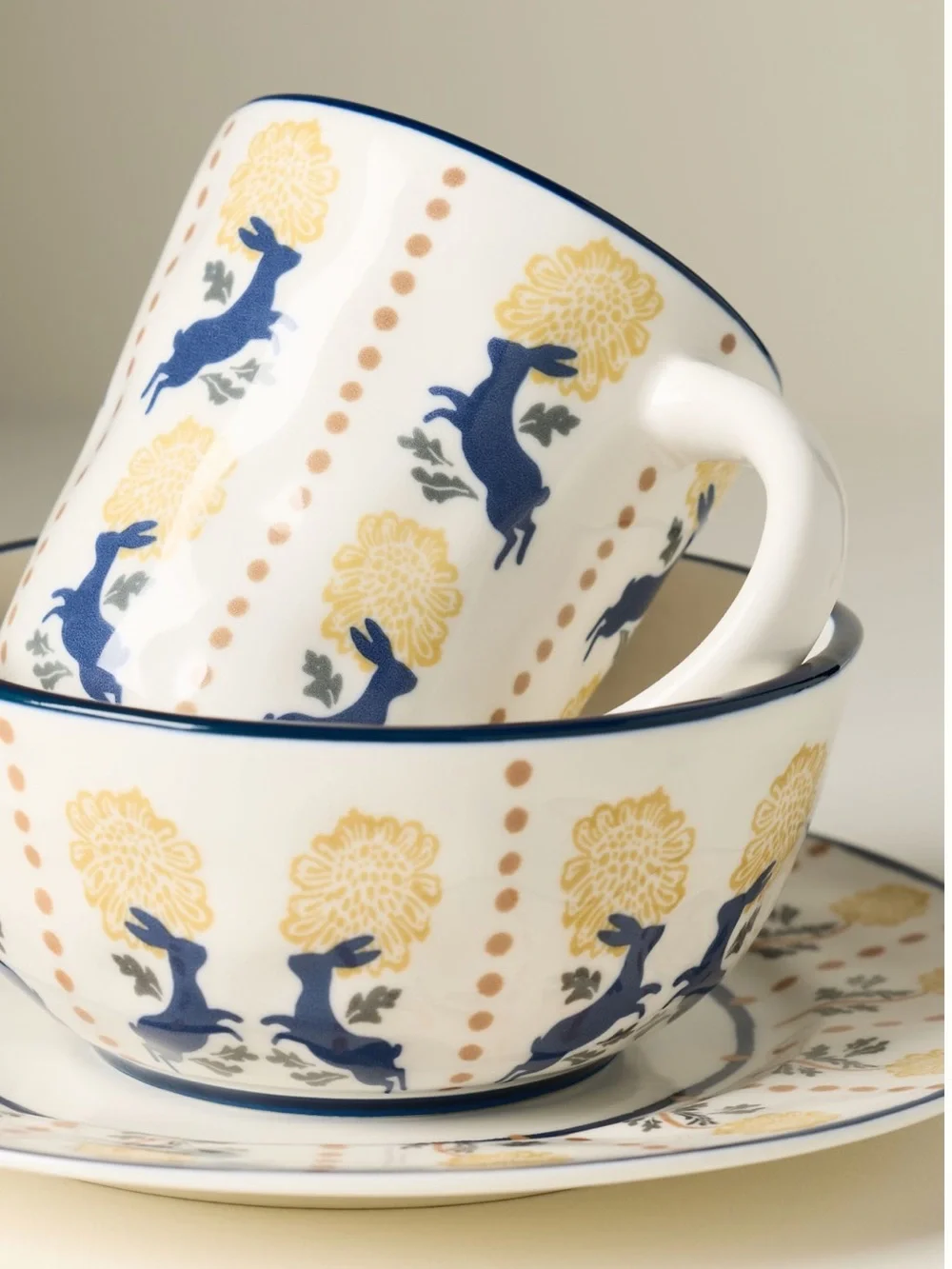 Anthropologie Mille Stoneware Plate Side Dessert New Farm Bunny Blue 8.25”